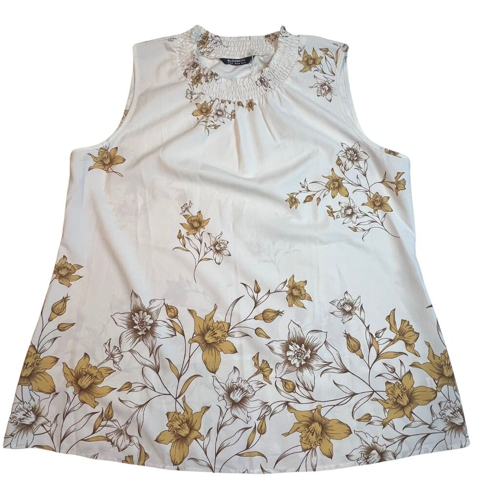 BloomChic Blouse Womens 14/16 Floral Boho Relaxed Top Shirring Cottage Shirt